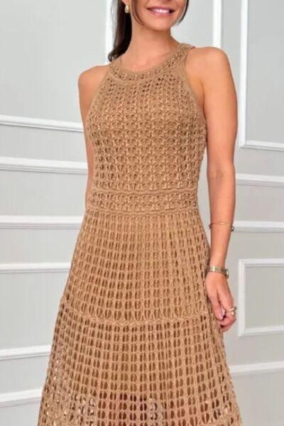 Hollowed-Out Sleeveless Maxi Dress - Clothes For Her Online Store