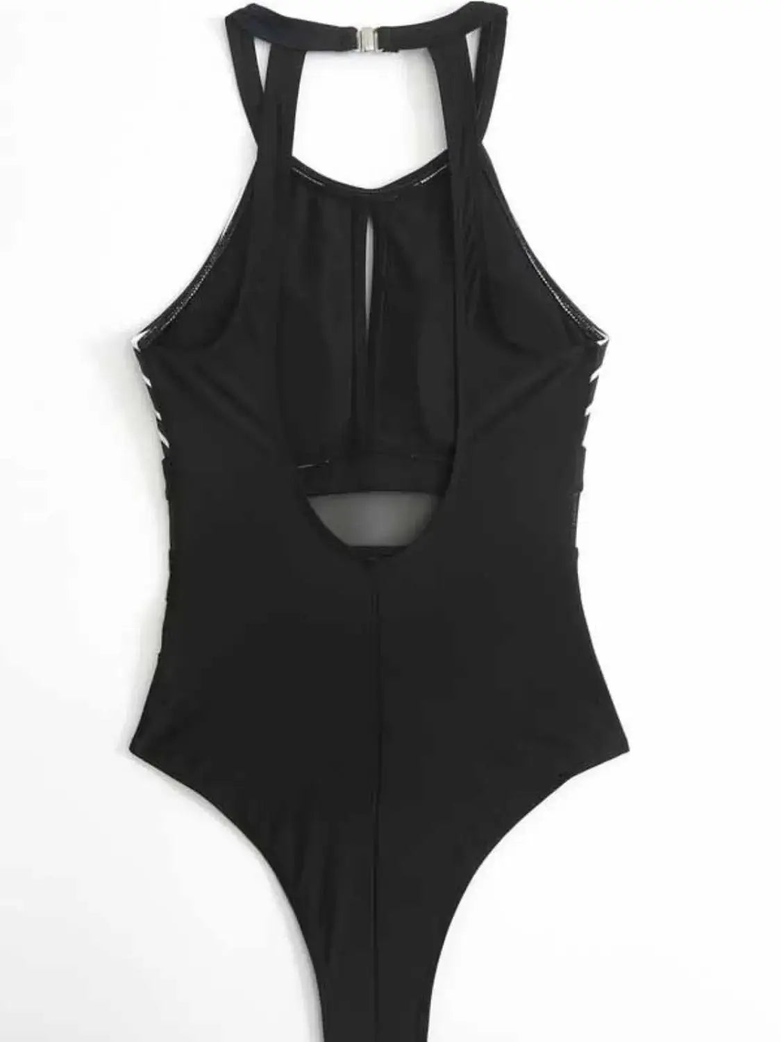 Mesh Detail Backless Striped One-Piece Swimsuit
