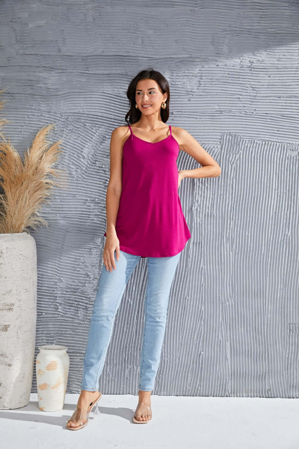 Full Size Spaghetti Strap V-Neck Flowy Tunic Cami - Clothes For Her Online Store
