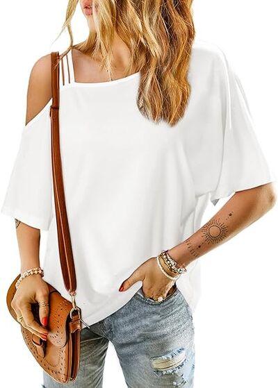 Asymmetrical Neck Half Sleeve T-Shirt - Clothes For Her Online Store
