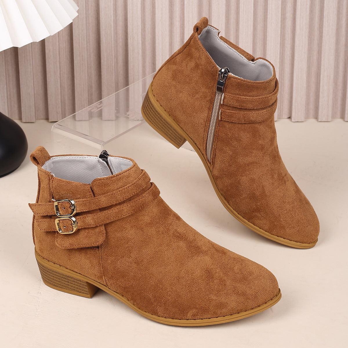 Point Toe Block Heel Boots - Clothes For Her Online Store