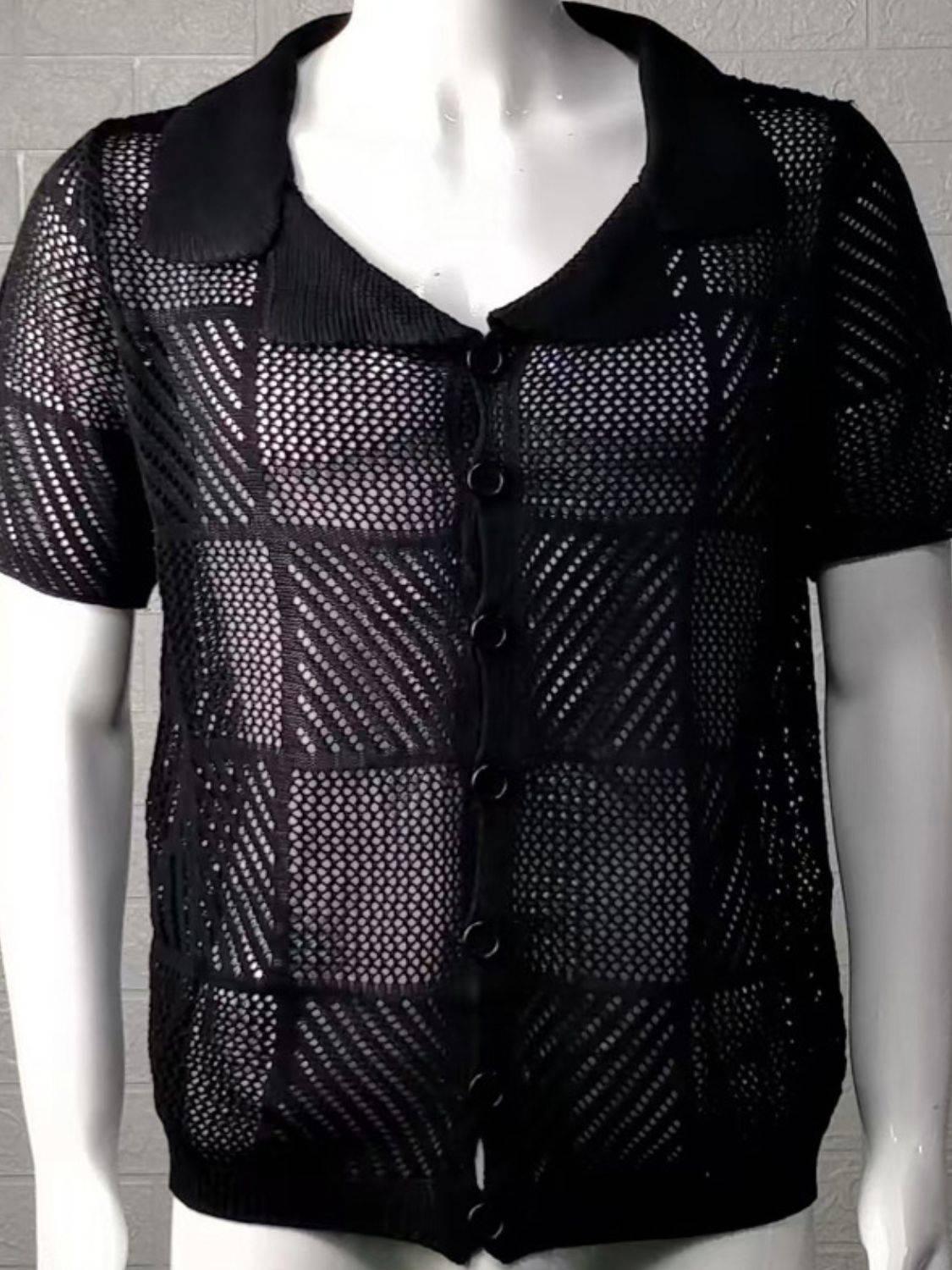 Men's Button Down Checkered Eyelet Shirt - Clothes For Her Online Store