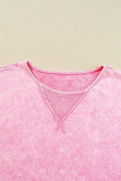 Mineral Wash Drop Shoulder Round Neck T-Shirt - Clothes For Her Online Store