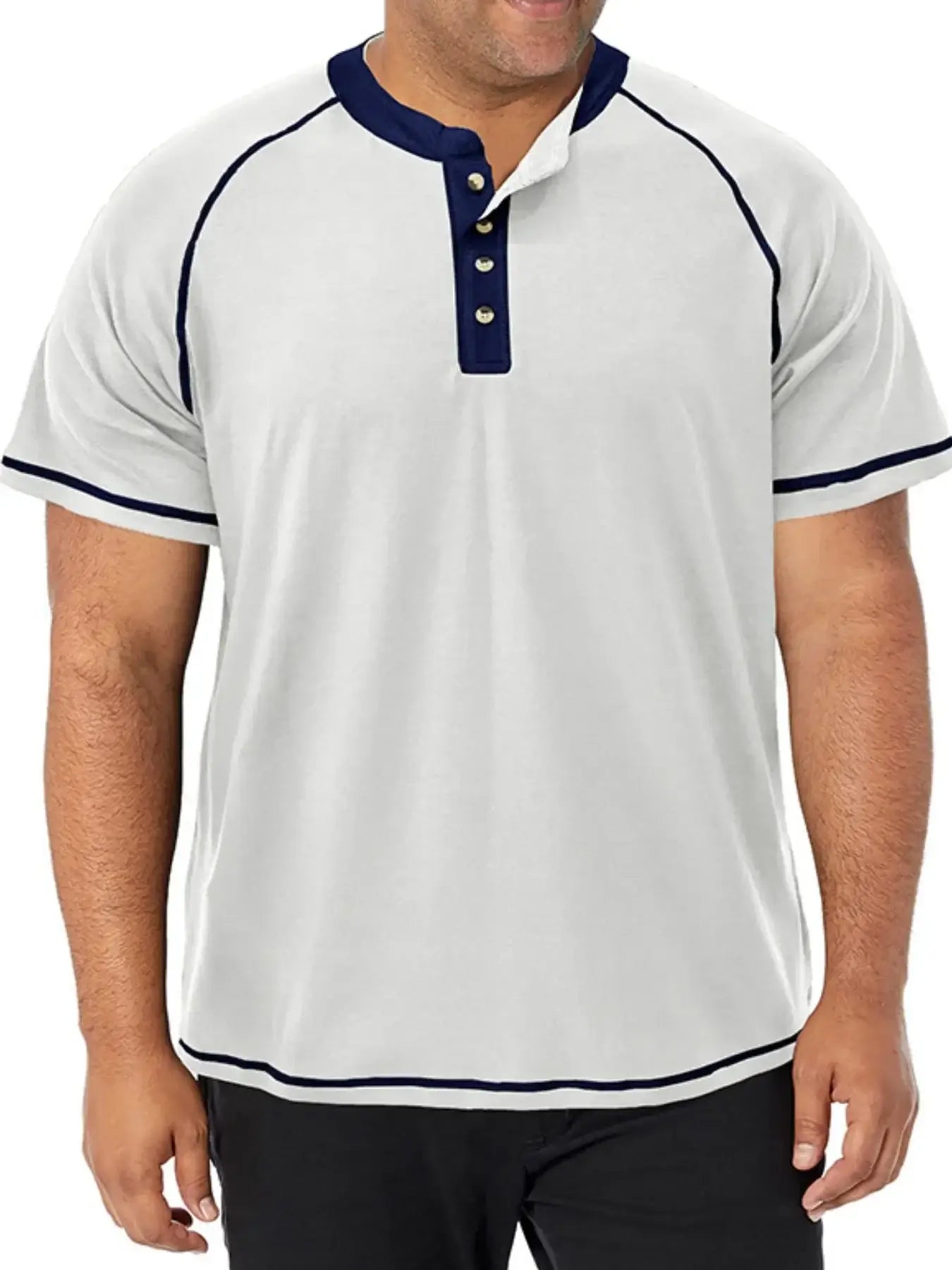 Men's Plus Size Contrast Stitch Henley Polo Shirt