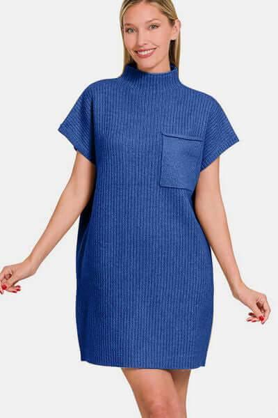 Zenana Short Sleeve Sweater Mini Dress - Clothes For Her Online Store