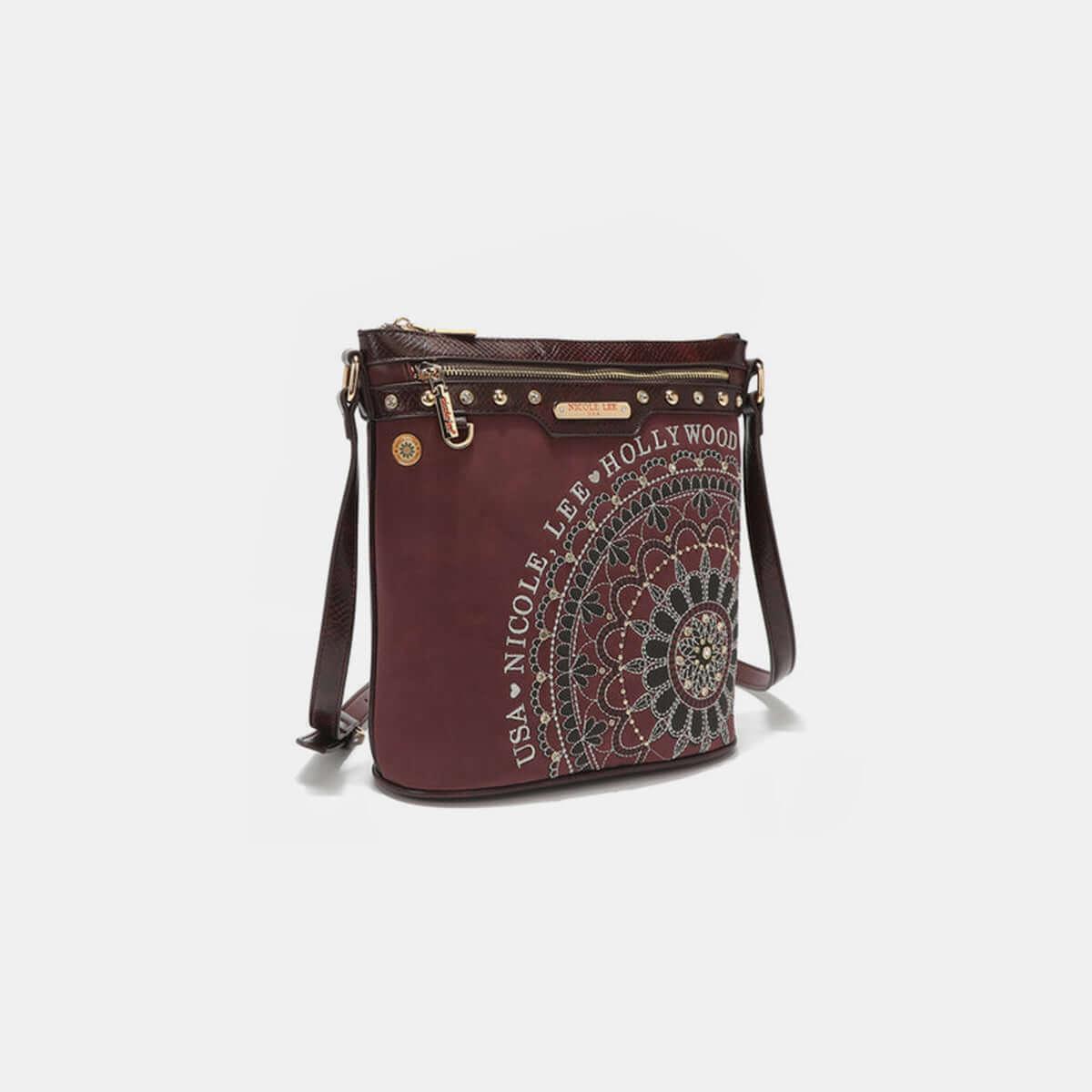 Nicole Lee USA Metallic Stitching Embroidery Inlaid Rhinestone Crossbody Bag - Clothes For Her Online Store