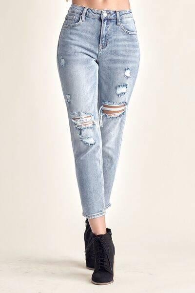RISEN Distressed Slim Cropped Jeans - Clothes For Her Online Store
