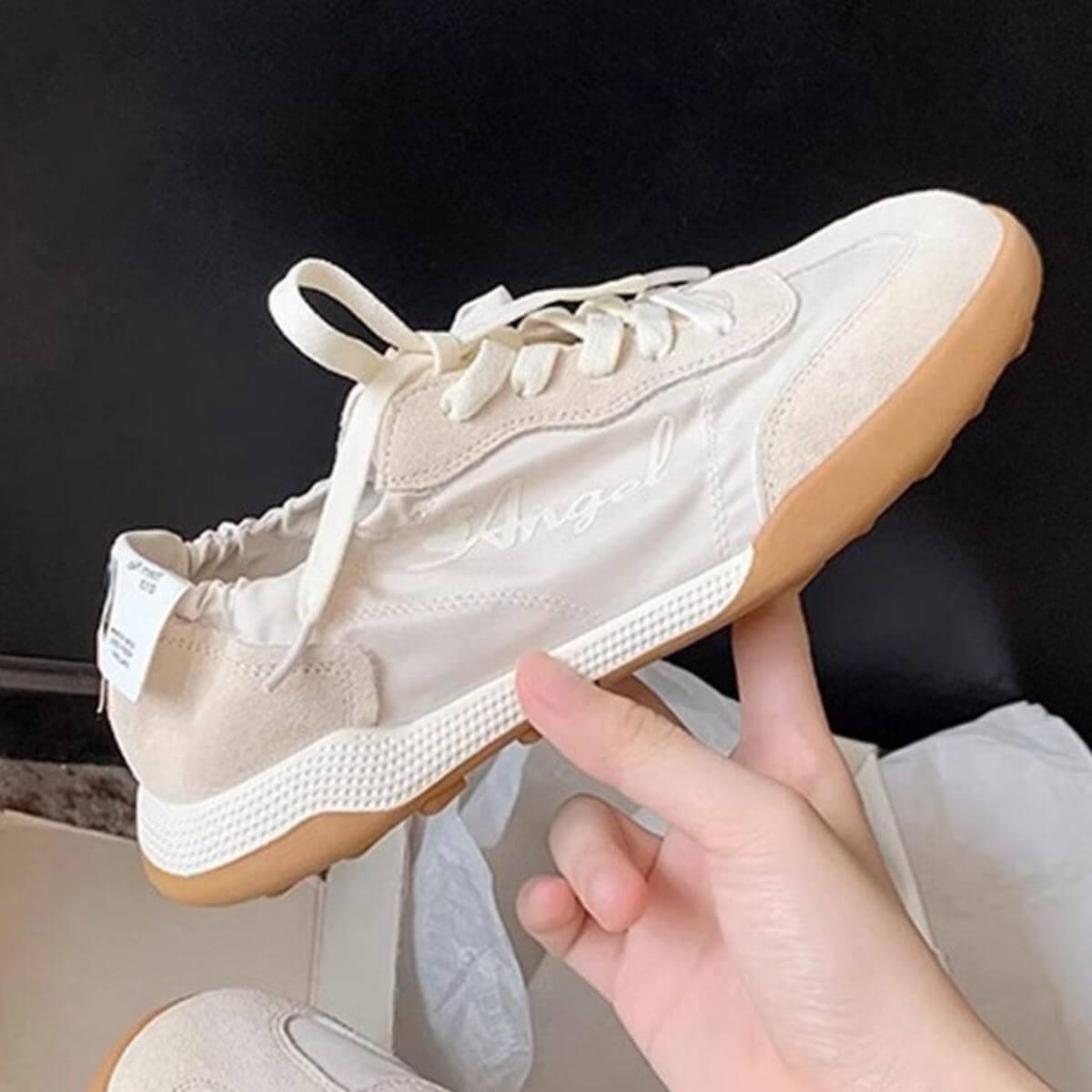 Lace Up Contrast Round Toe Flats Sneakers - Clothes For Her Online Store
