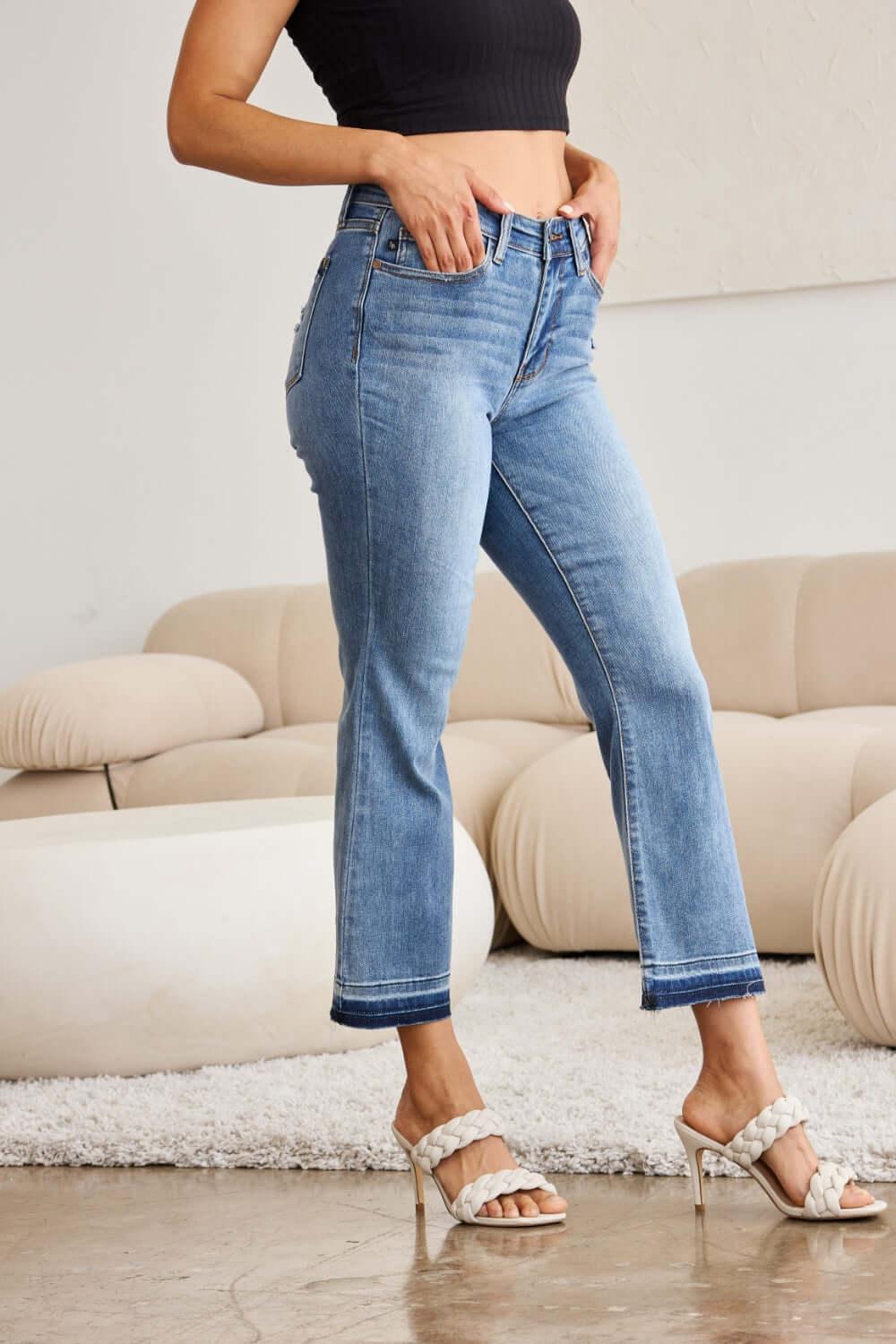 Judy Blue Full Size Release Hem Cropped Bootcut Jeans - Clothes For Her Online Store