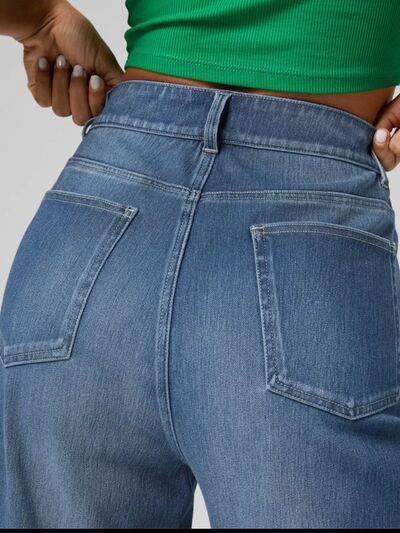 High Rise Rolled Straight Leg Jeans - Clothes For Her Online Store