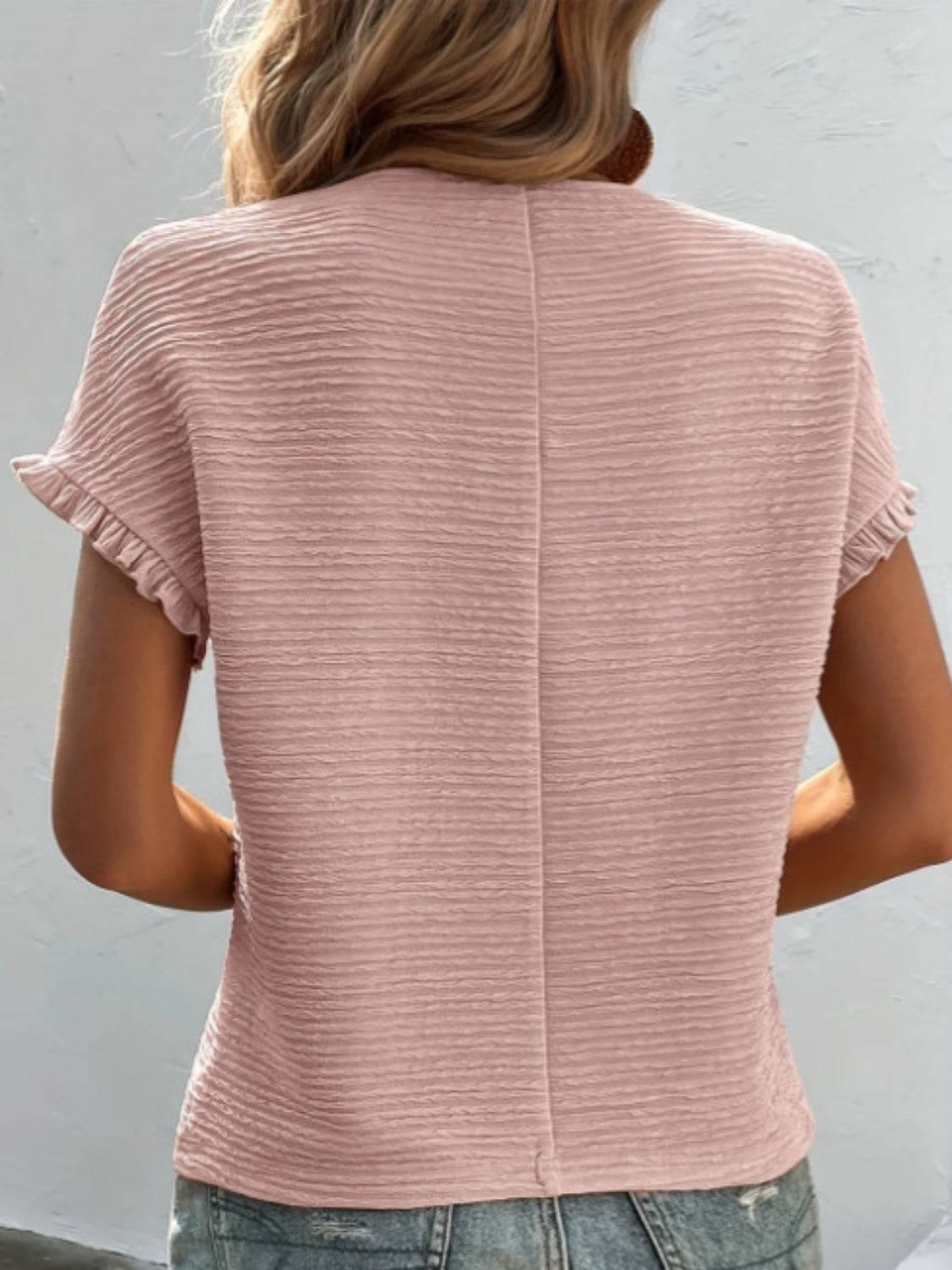Texture Round Neck Short Sleeve T-Shirt - Clothes For Her Online Store