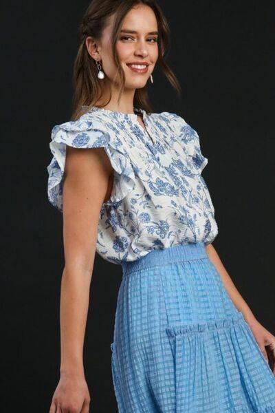 Umgee Full Size Two Tone Boxy Cut Floral Print Plus Size - Clothes For Her Online Store