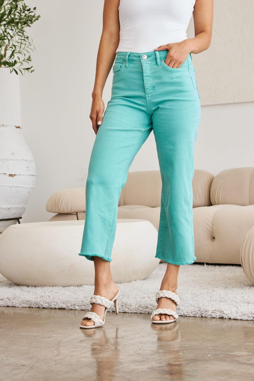 RFM Crop Chloe Full Size Tummy Control High Waist Raw Hem Jeans - Clothes For Her Online Store