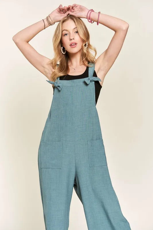 ADORA Knotted Wide Strap Wide Leg Overalls - Clothes For Her Online Store