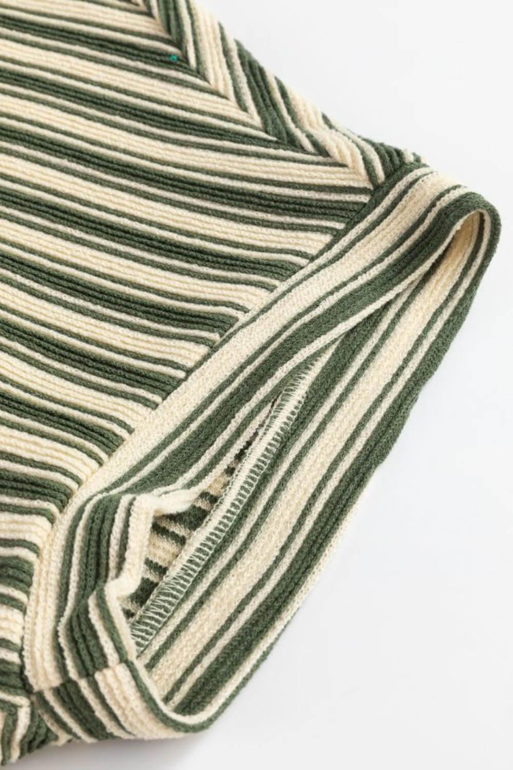 Stripe Textured Side Slit Crew Neck T-Shirt - Clothes For Her Online Store