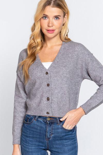 ACTIVE BASIC V-Neck Button Up Long Sleeve Knit Cardigan - Clothes For Her Online Store