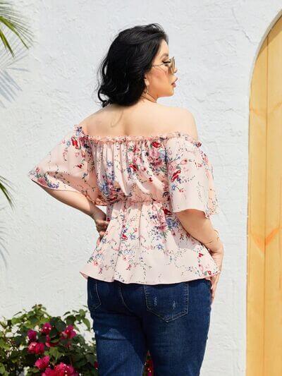 Plus Size Frill Printed Flutter Sleeve Blouse - Clothes For Her Online Store