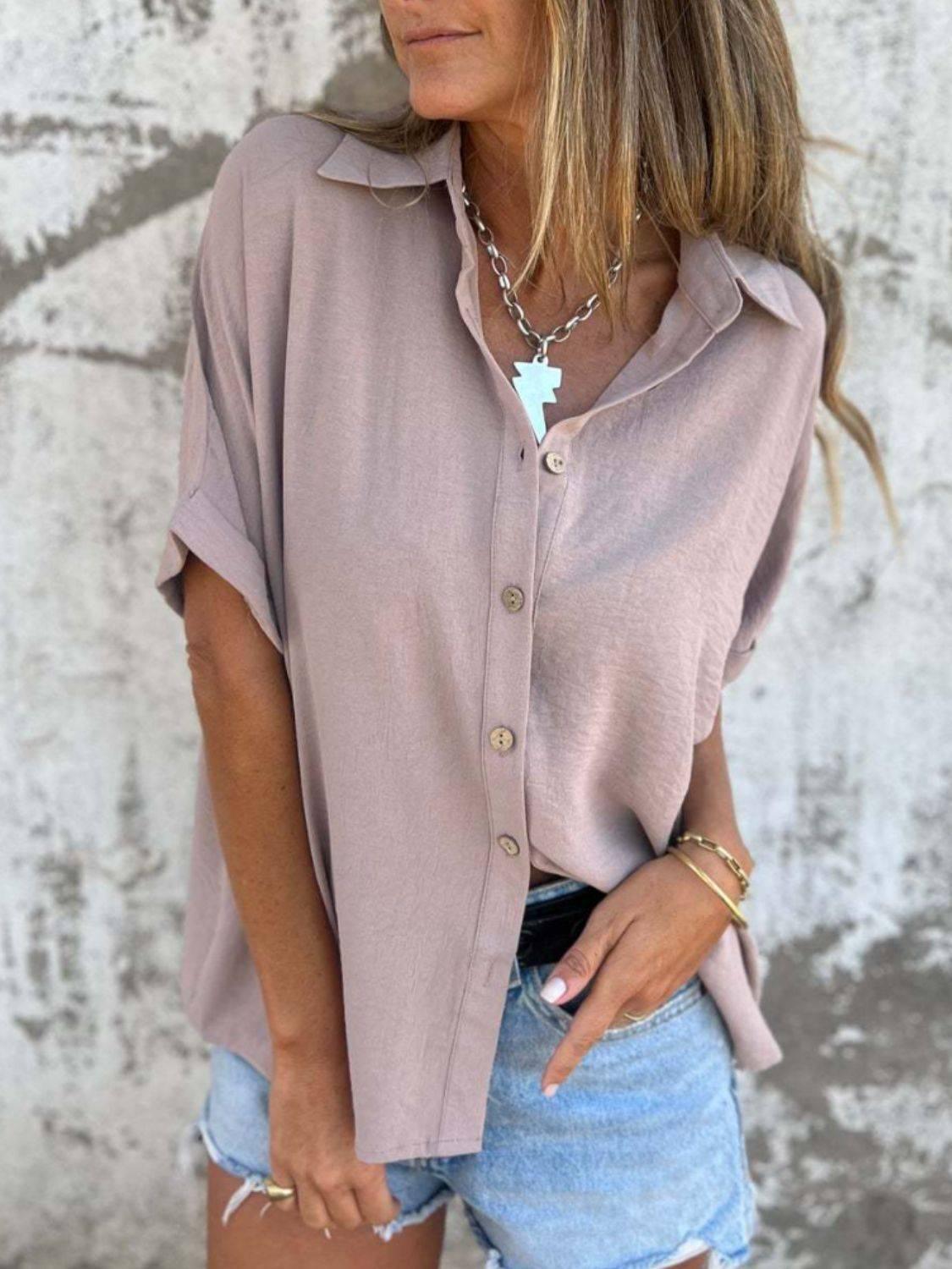 Full Size Button Down Short Sleeve Shirt Plus Size - Clothes For Her Online Store