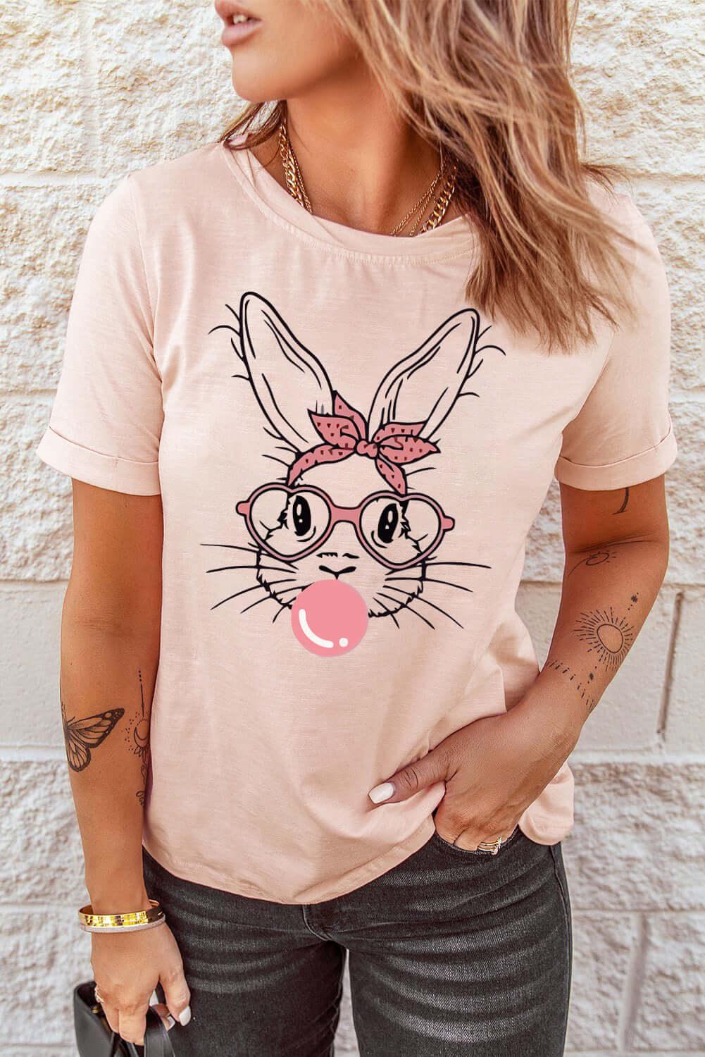 Rabbit Graphic Easter Tee Shirt - Clothes For Her Online Store
