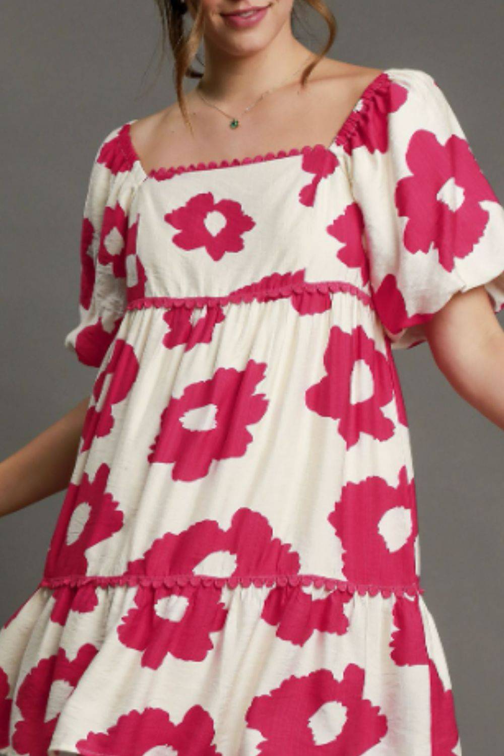 Umgee Full Size Contrast Floral Short Sleeve Mini Dress Plus Size - Clothes For Her Online Store