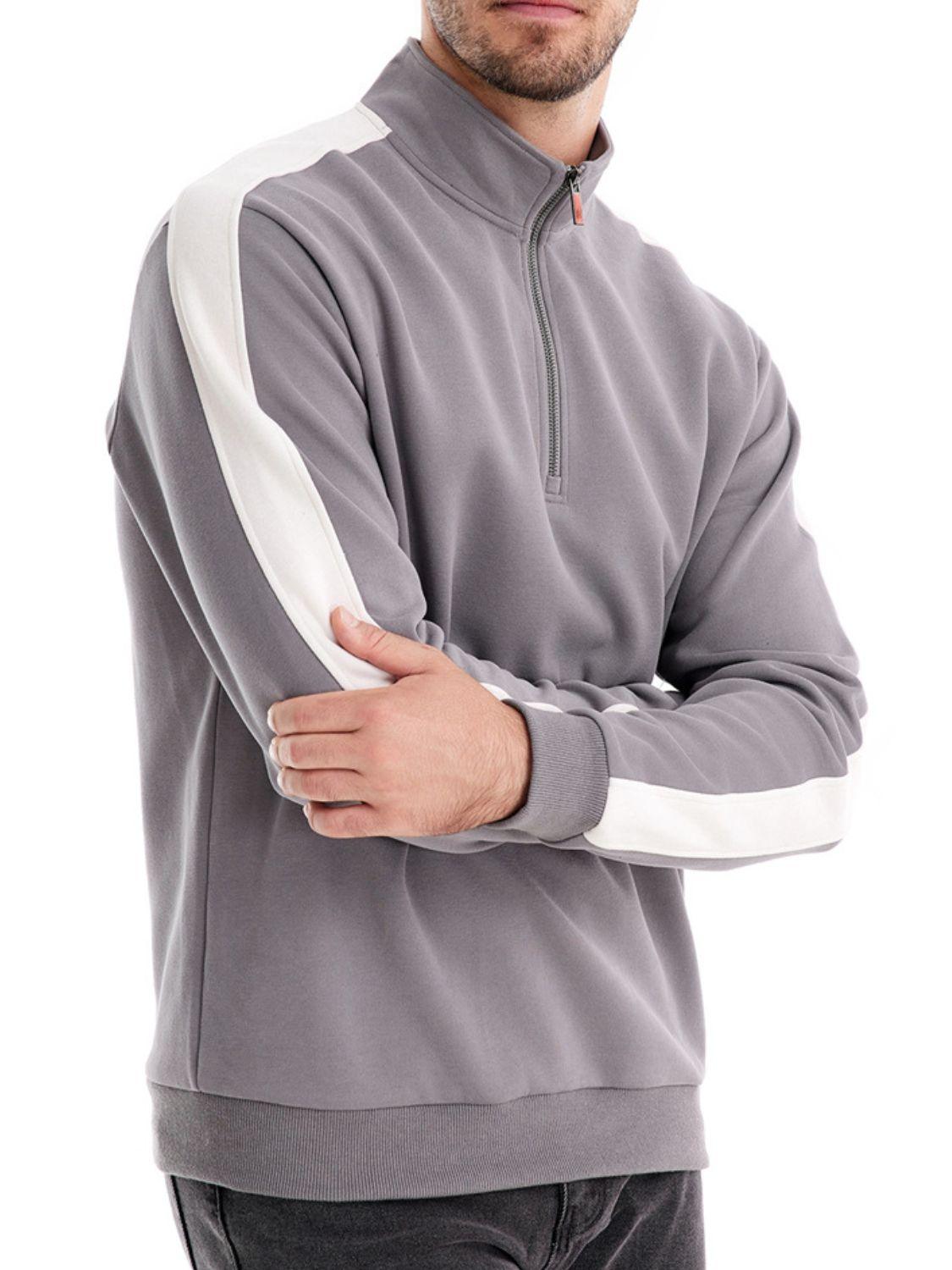 Men's Contrast Striped Long Sleeve Sweatshirt - Clothes For Her Online Store