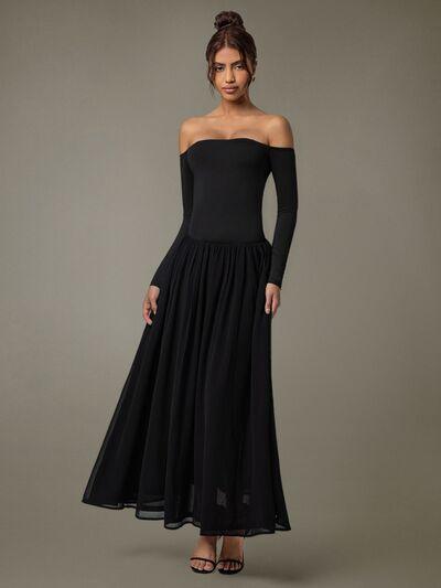 Off Shoulder Long Sleeve Maxi Dress - Clothes For Her Online Store