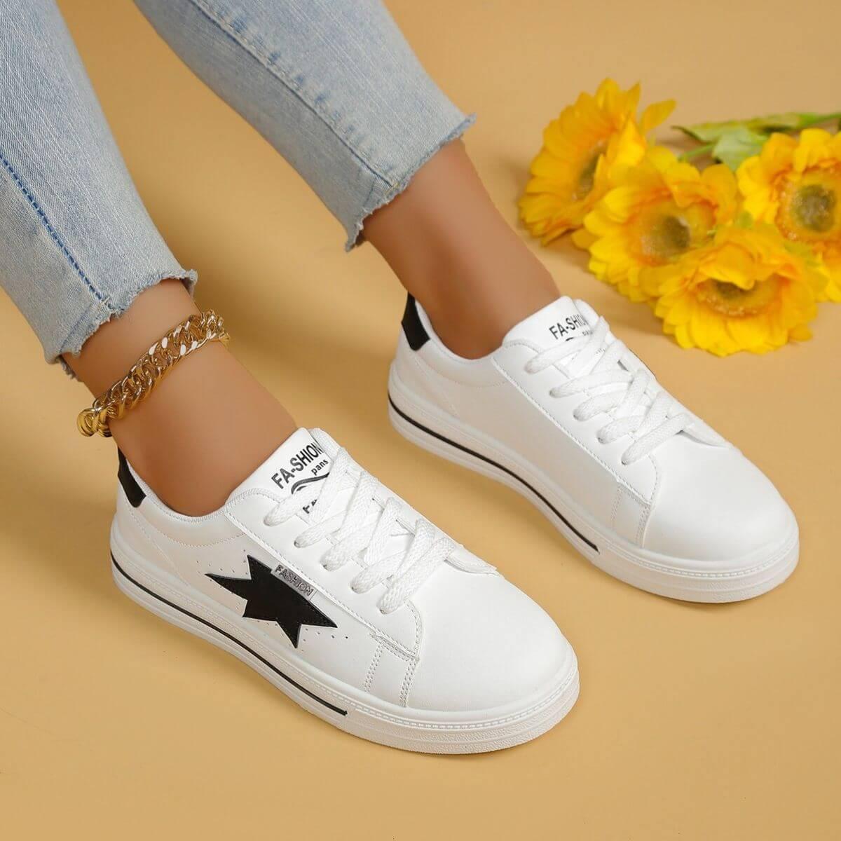 Star Round Toe Lace Up Sneakers - Clothes For Her Online Store