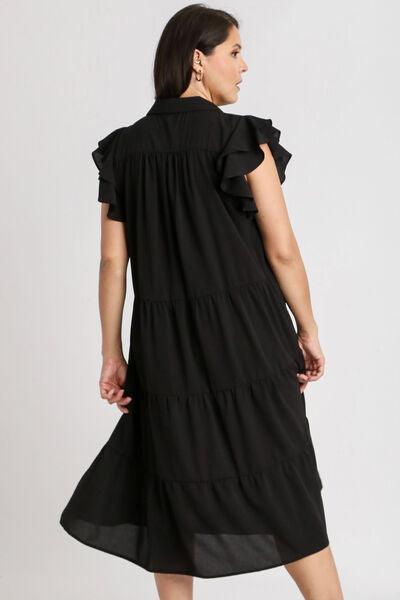 Umgee Full Size Johnny Collar Ruffle Cap Sleeve Tiered Dress Plus Size - Clothes For Her Online Store