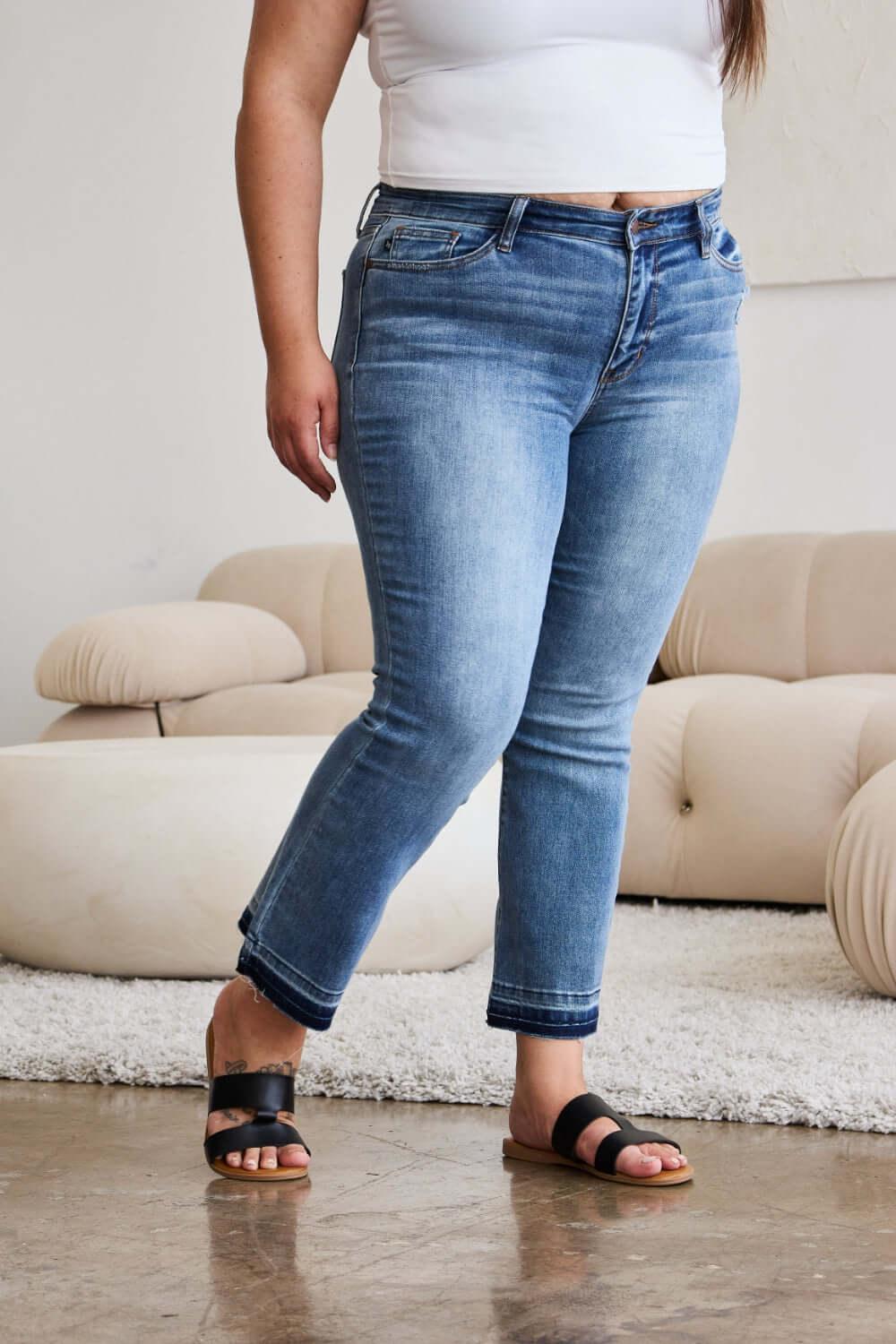 Judy Blue Full Size Release Hem Cropped Bootcut Jeans - Clothes For Her Online Store