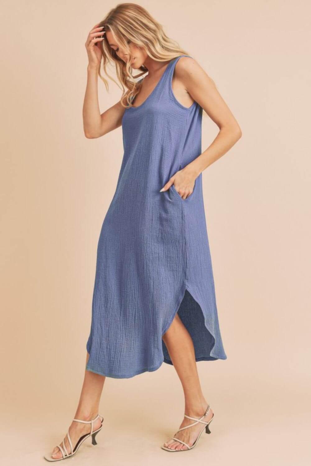 Aemi + Co Round Neck Midi Tank Dress with Pockets - Clothes For Her Online Store