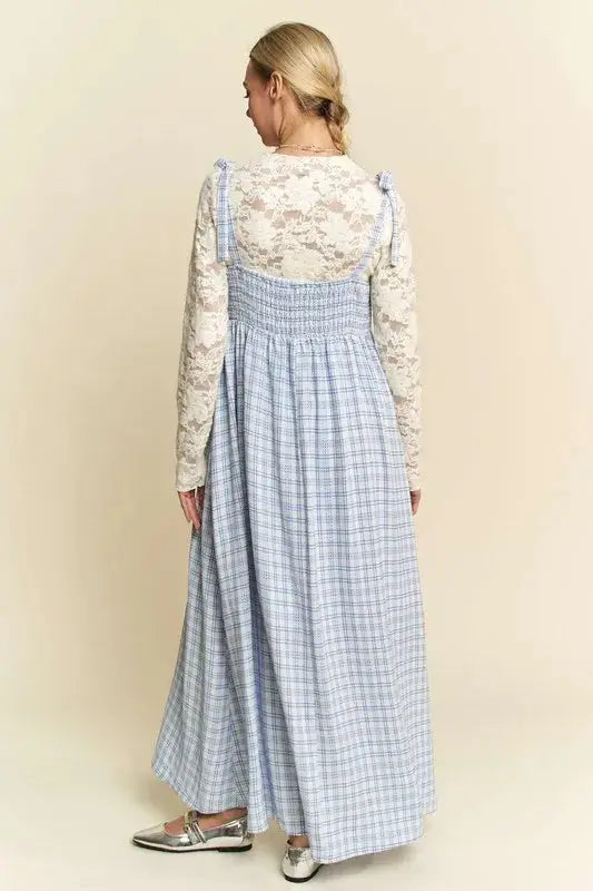Davi & Dani Plaid Smocking Sleeveless Maxi Dress - Clothes For Her Online Store
