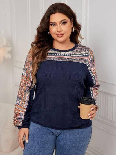 Honey Plus Size Printed Long Sleeve Sweatshirt - Clothes For Her Online Store