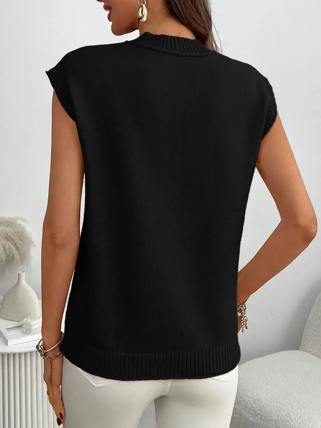 Mock Neck Cap Sleeve Knit Top