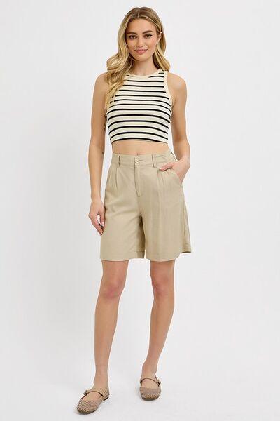 RISEN High Rise Pleated Front Shorts - Clothes For Her Online Store