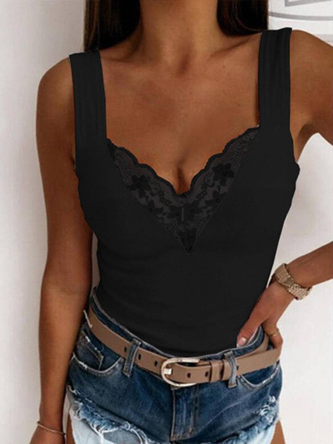 Full Size Lace Detail Sweetheart Neck Tank - Clothes For Her Online Store