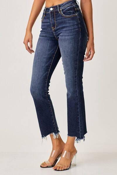 Risen Full Size Frayed Hem Cropped Straight Jeans - Clothes For Her Online Store