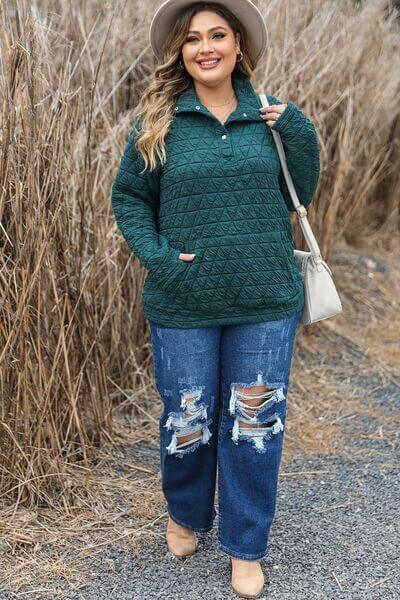 Plus Size Quarter Snap Quilted Sweatshirt - Clothes For Her Online Store
