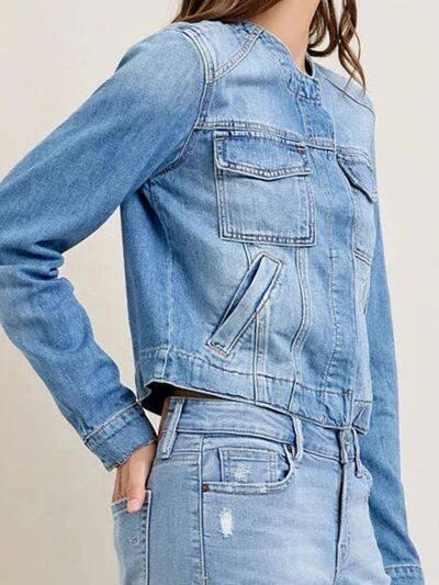 Snap Down Dropped Cargo Denim Jacket - Clothes For Her Online Store