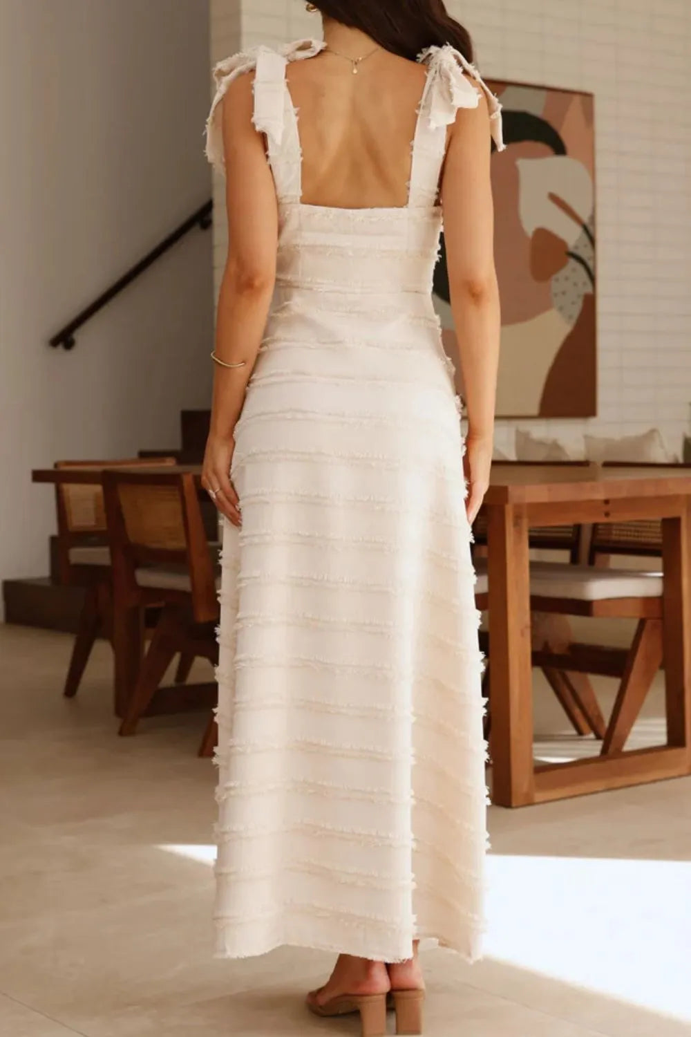 Textured V-Neck Tie Shoulder Dress