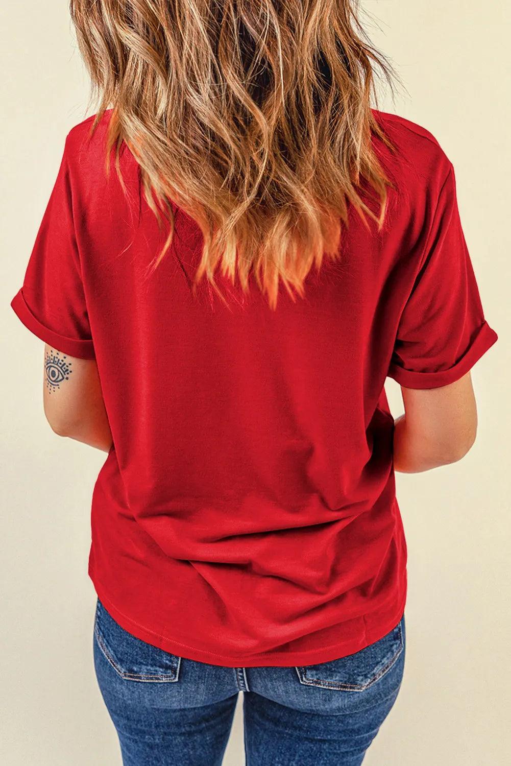 Sequin Christmas Tree Round Neck Short Sleeve T-Shirt - Clothes For Her Online Store