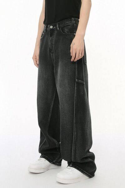 Panelled Straight Leg Jeans - Clothes For Her Online Store