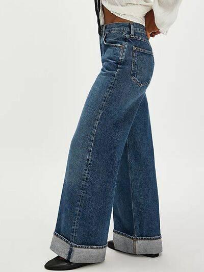 Cuffed Jeans with Pockets - Clothes For Her Online Store