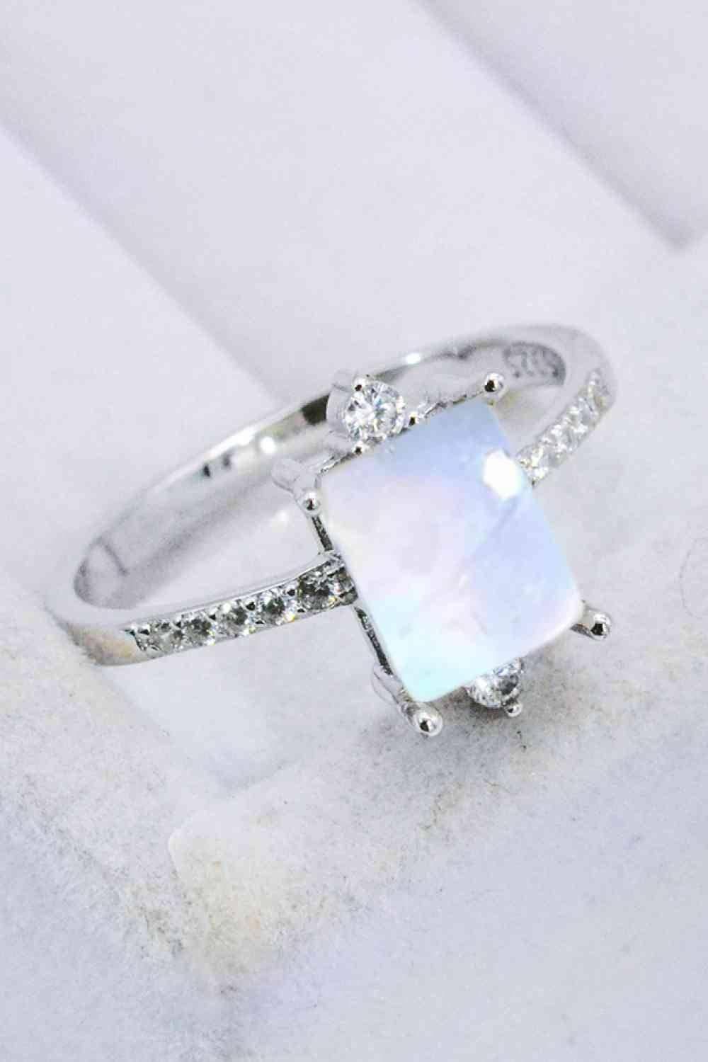 925 Sterling Silver Square Moonstone Ring - Clothes For Her Online Store