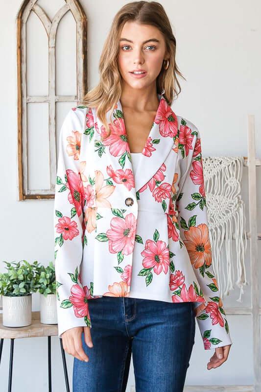 Heimish Full Size Multi Color Floral Blazers with Tunic Plus Size - Clothes For Her Online Store