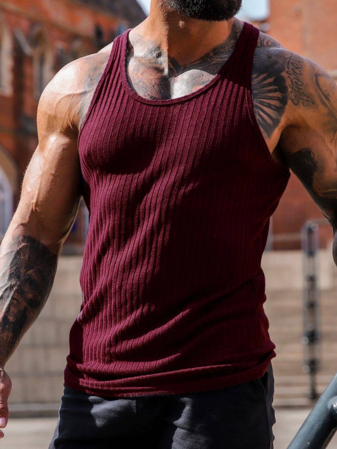 Men's Plus Size Round Neck Wide Strap Tank - Clothes For Her Online Store