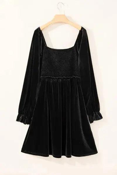 Plus Size Smocked Square Neck Long Sleeve Dress - Clothes For Her Online Store