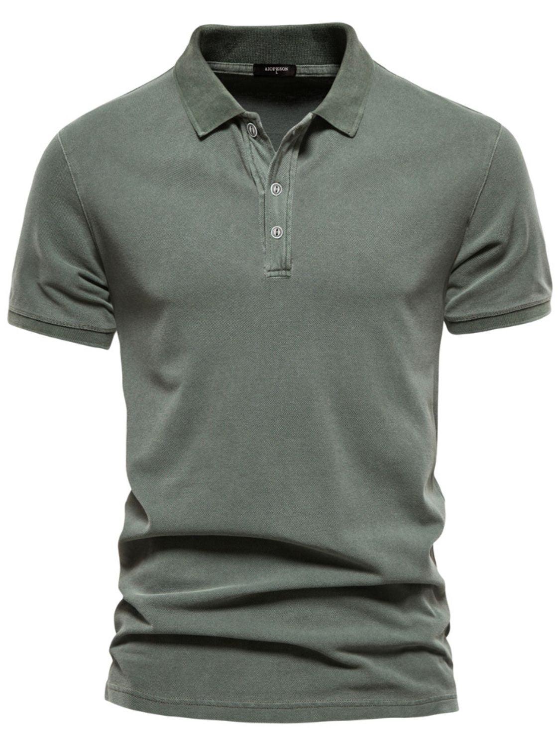 Men's Collared Neck Button Detail Short Sleeve Polo - Clothes For Her Online Store
