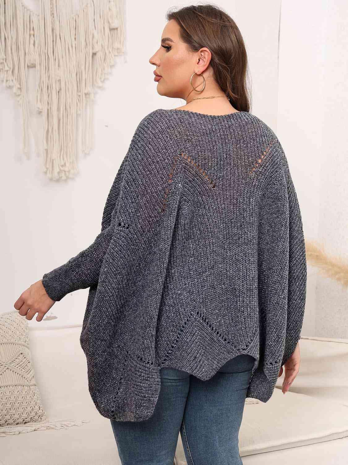 Plus Size Round Neck Batwing Sleeve Sweater - Clothes For Her Online Store