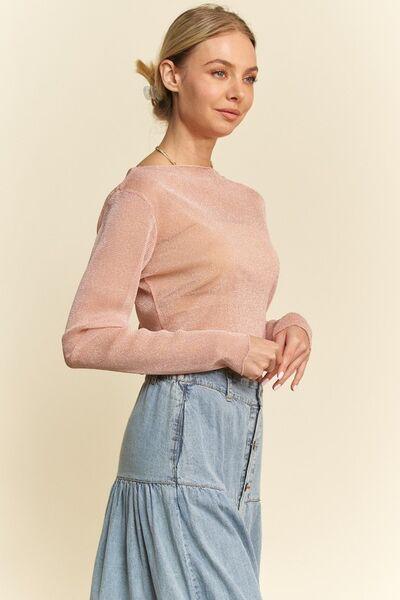 Davi & Dani Glitter Mesh Lettuce Hem Long Sleeve Top - Clothes For Her Online Store