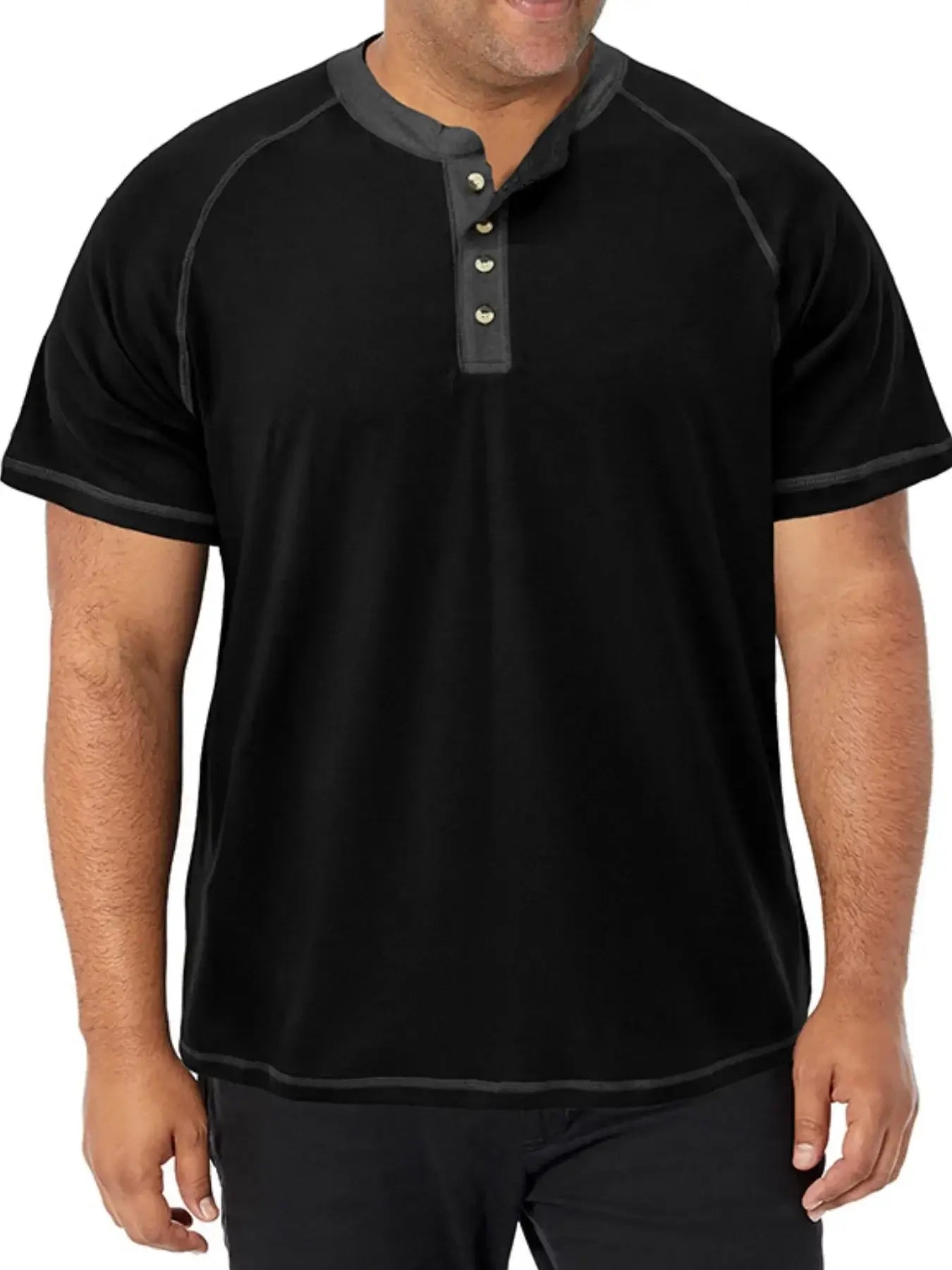 Men's Plus Size Contrast Stitch Henley Polo Shirt